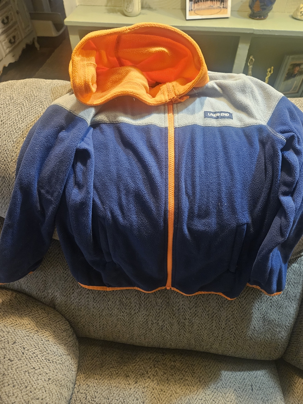 Lands' End Kids' Navy & Orange Hooded Fleece Jacket